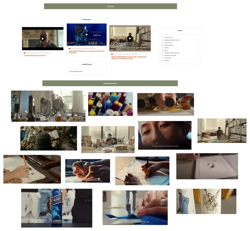 Moodboard · storyboard · production requirements