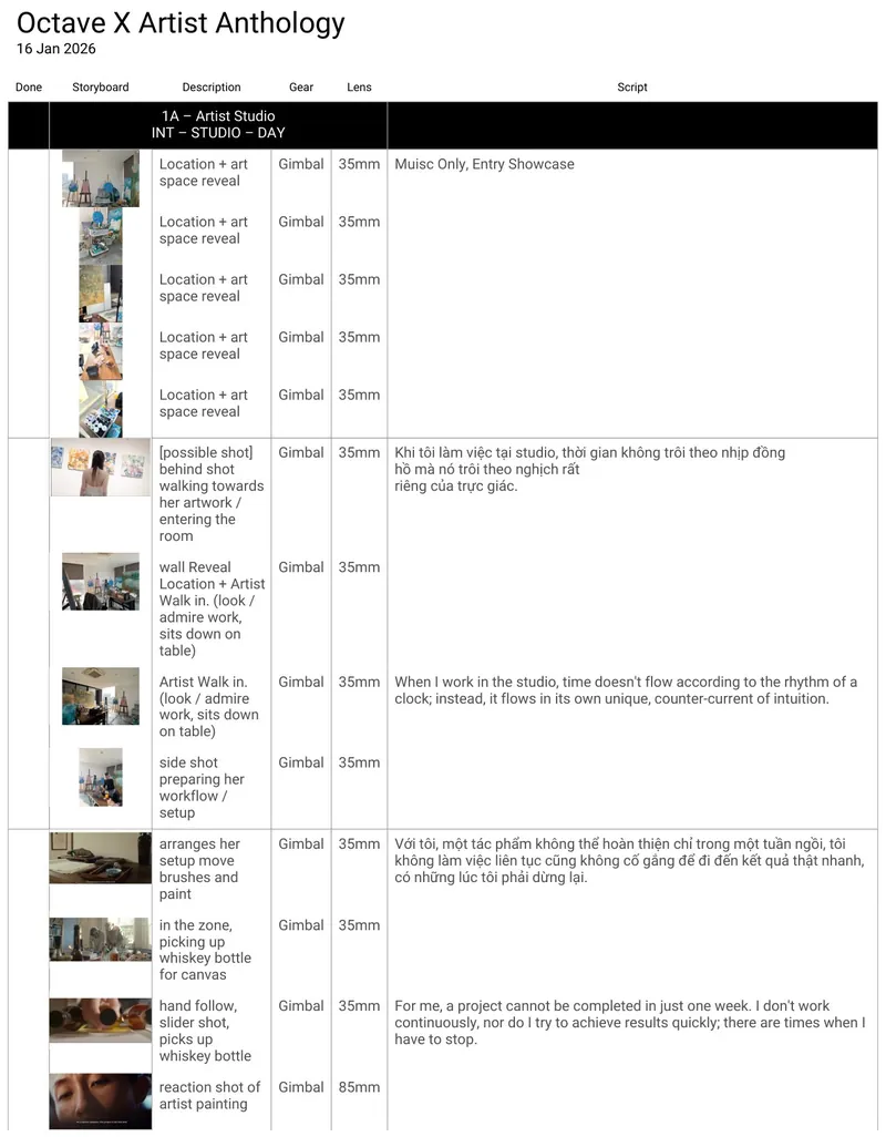Shot list · T-script · art-studio scout